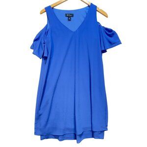 BCX Womens Cold Shoulder Shift Dress Size M Royal Blue V-Neck Ruffle Sleeve